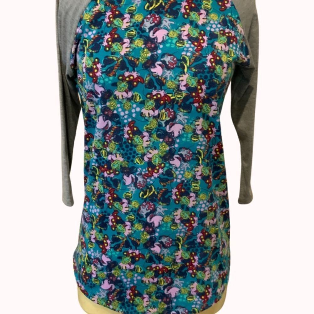 LuLaRoe Randy XS Minnie Mouse Multicolor Raglan Sleeve Baseball Top XS - Picture 7 of 11